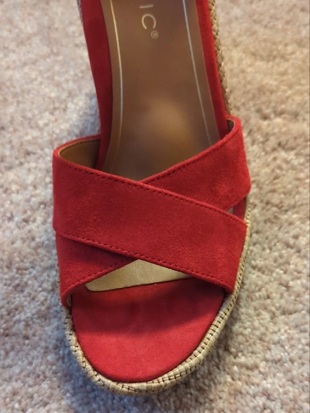 Vionic Red Suede Espadrille Wedge Sandals with Ankle Buckle